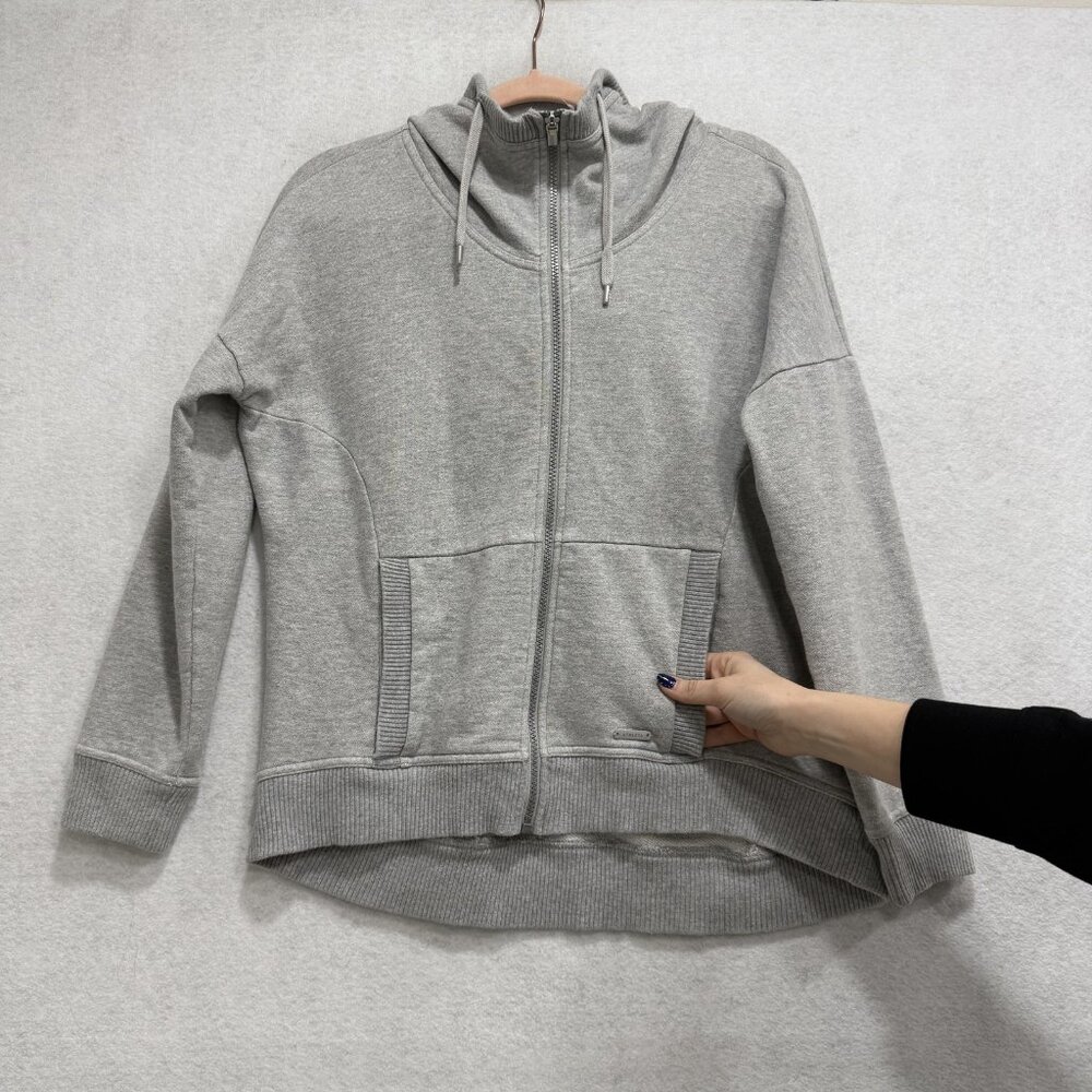 Athleta Hoodie Sweatshirt Womens Medium Gray Full Zip Hooded Jacket Cotton - Picture 6 of 11